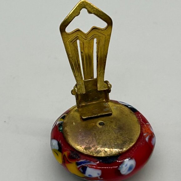 Vintage Red Venetian Glass Clip-On Earrings With Gold Tone Backs 3/4" Diameter - Picture 10 of 16